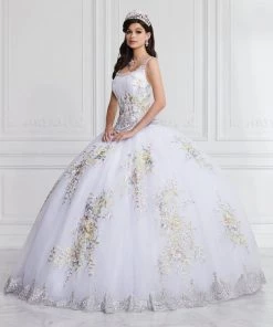 LA Glitter By House Of Wu Floral Quinceanera Dress With Detachable Straps By LA Glitter 24067 QuinceaƱera