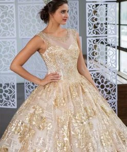 Calla Collection Floral Sequin Illusion Quinceanera Dress By Calla KY77239X