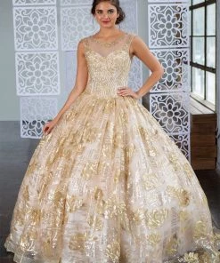 Calla Collection Floral Sequin Illusion Quinceanera Dress By Calla KY77239X