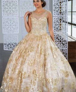 Calla Collection Floral Sequin Illusion Quinceanera Dress By Calla KY77239X