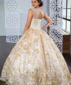 Calla Collection Floral Sequin Illusion Quinceanera Dress By Calla KY77239X