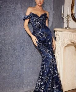 Floral Sequin Print Mermaid Gown By Cinderella Divine CB074 Prom