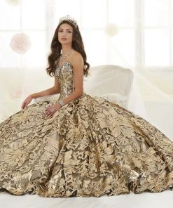Floral Sequin Strapless Quinceanera Dress By House Of Wu 26909