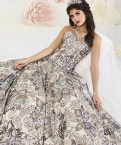 Floral Sequin Strapless Quinceanera Dress By House Of Wu 26909