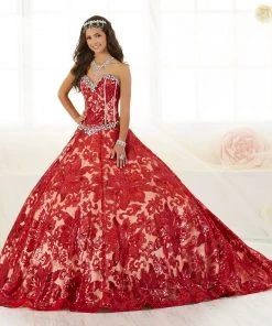 Floral Sequin Strapless Quinceanera Dress By House Of Wu 26909