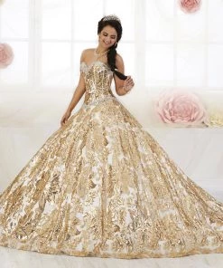Floral Sequin Strapless Quinceanera Dress By House Of Wu 26909