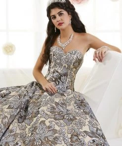 Floral Sequin Strapless Quinceanera Dress By House Of Wu 26909