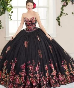 Quinceañera Floral Sequin Strapless Quinceanera Dress By House Of Wu 26965