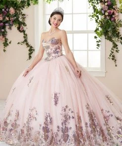 Quinceañera Floral Sequin Strapless Quinceanera Dress By House Of Wu 26965