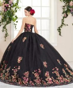 Quinceañera Floral Sequin Strapless Quinceanera Dress By House Of Wu 26965