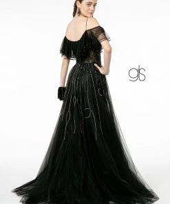 Flounced Long Cold Shoulder Dress By Elizabeth K GL1809 Prom