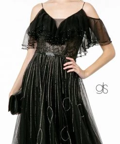 Flounced Long Cold Shoulder Dress By Elizabeth K GL1809 Prom