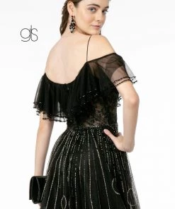 Flounced Long Cold Shoulder Dress By Elizabeth K GL1809 Prom