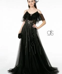 Flounced Long Cold Shoulder Dress By Elizabeth K GL1809 Prom