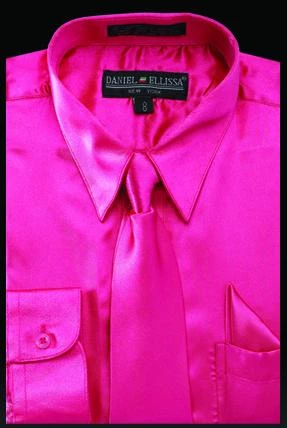 Daniel Ellissa Boys Dress Shirts Fuchsia Boy's Satin Dress Shirts With Neck Tie And Hanky Set 3 Daniel Ellissa Boys Dress Shirts Fuchsia Boy's Satin Dress Shirts With Neck Tie And Hanky Set