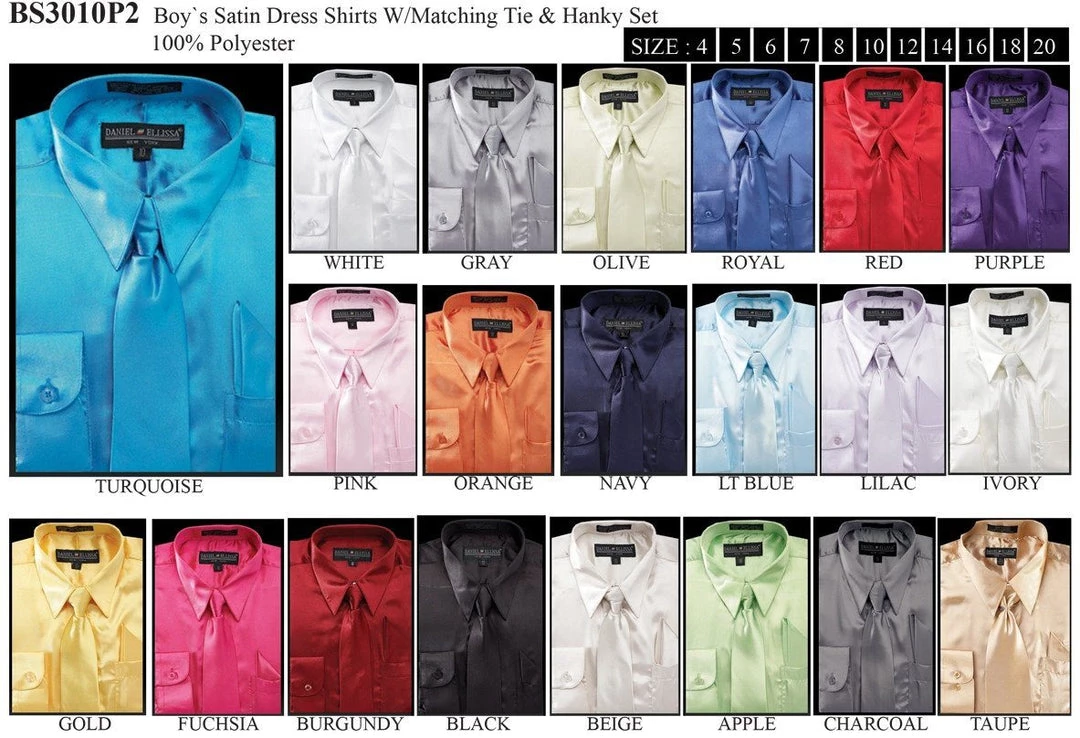 Daniel Ellissa Boys Dress Shirts Fuchsia Boy's Satin Dress Shirts With Neck Tie And Hanky Set 4 Daniel Ellissa Boys Dress Shirts Fuchsia Boy's Satin Dress Shirts With Neck Tie And Hanky Set