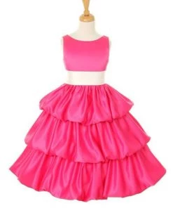 ABC Fashion Fuchsia Tea Length Flower Girl Dresses With Sash
