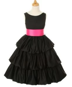 ABC Fashion Fuchsia Tea Length Flower Girl Dresses With Sash