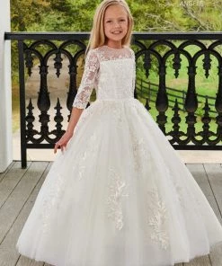 Mary's Bridal Angels Collection Girls 3/4 Sleeve Gown By Mary's Bridal MB9106 Flower Girl Dresses