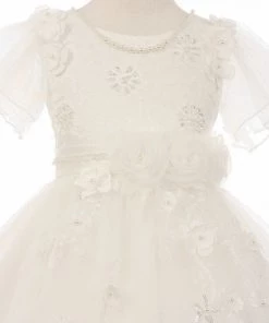 Girls 3D Applique Dress With Short Sleeves By Cinderella Couture 2905