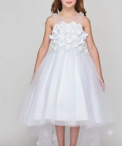 Kids Girls 3D Applique High Low Dress By Cinderella Couture 5077