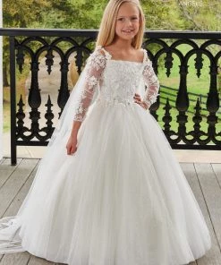 Mary's Bridal Angels Collection Girls 3D Floral Cape Gown By Mary's Bridal MB9103 Flower Girl Dresses