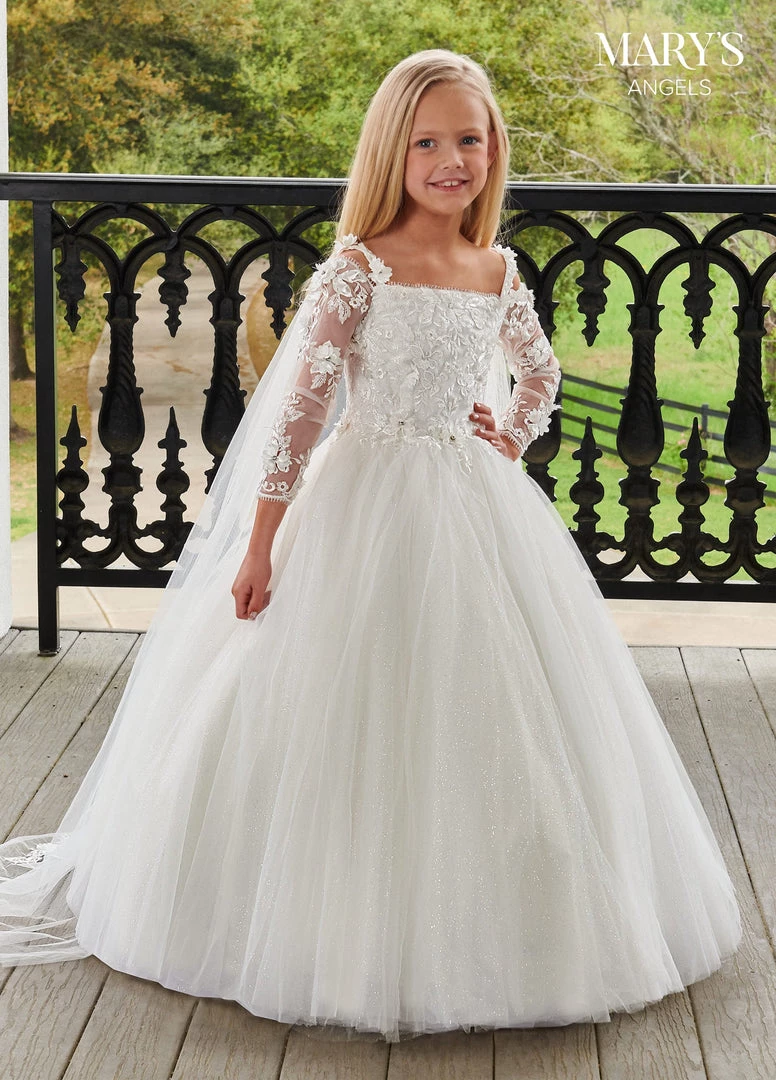 Mary's Bridal Angels Collection Girls 3D Floral Cape Gown By Mary's Bridal MB9103 Flower Girl Dresses 3 Mary's Bridal Angels Collection Girls 3D Floral Cape Gown By Mary's Bridal MB9103 Flower Girl Dresses