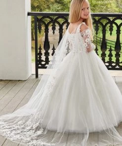 Mary's Bridal Angels Collection Girls 3D Floral Cape Gown By Mary's Bridal MB9103 Flower Girl Dresses