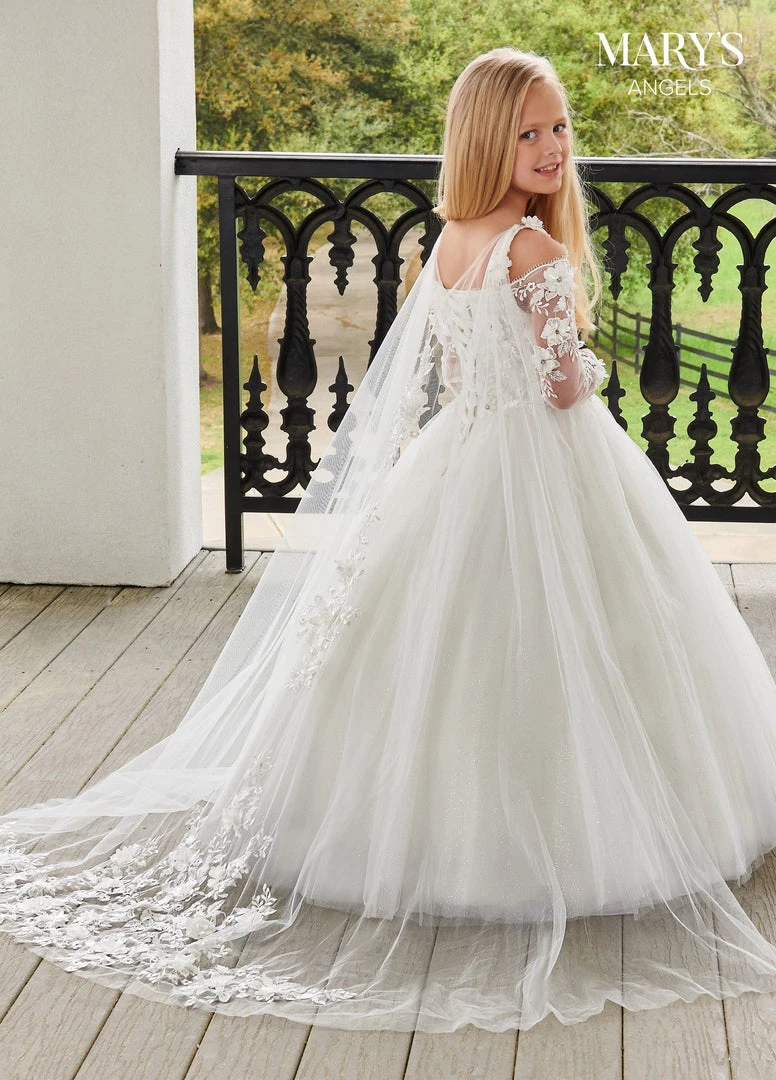 Mary's Bridal Angels Collection Girls 3D Floral Cape Gown By Mary's Bridal MB9103 Flower Girl Dresses 4 Mary's Bridal Angels Collection Girls 3D Floral Cape Gown By Mary's Bridal MB9103 Flower Girl Dresses