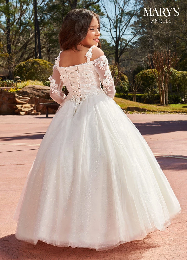 Mary's Bridal Angels Collection Girls 3D Floral Cape Gown By Mary's Bridal MB9103 Flower Girl Dresses 5 Mary's Bridal Angels Collection Girls 3D Floral Cape Gown By Mary's Bridal MB9103 Flower Girl Dresses