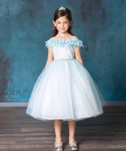 Calla Collection Flower Girl Dresses Girls 3D Floral Cold Shoulder Dress By Calla D797