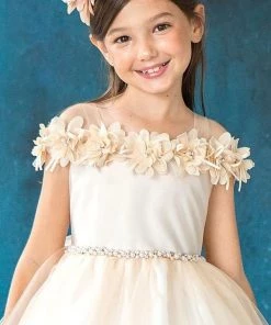 Calla Collection Flower Girl Dresses Girls 3D Floral Cold Shoulder Dress By Calla D797