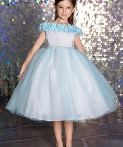 Calla Collection Flower Girl Dresses Girls 3D Floral Cold Shoulder Dress By Calla D797