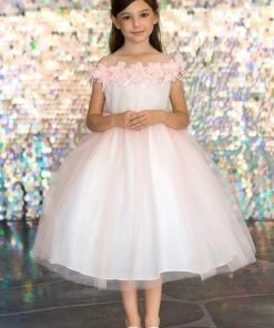 Calla Collection Flower Girl Dresses Girls 3D Floral Cold Shoulder Dress By Calla D797