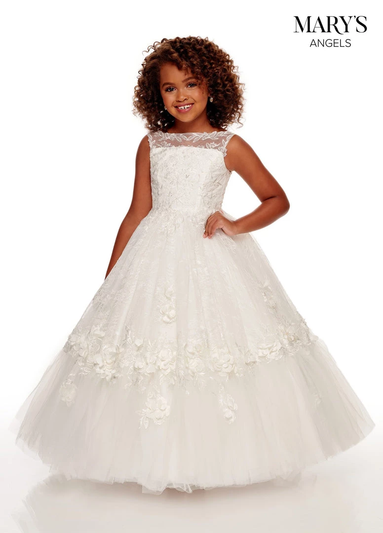 Mary's Bridal Angels Collection White Dresses Girls 3D Floral Lace Gown By Mary's Bridal MB9095 3 Mary's Bridal Angels Collection White Dresses Girls 3D Floral Lace Gown By Mary's Bridal MB9095