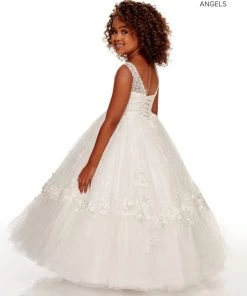 Mary's Bridal Angels Collection White Dresses Girls 3D Floral Lace Gown By Mary's Bridal MB9095