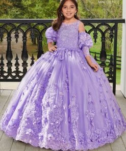 Mary's Bridal Mini Quince Collection Girls 3D Floral Puff Sleeve Gown By Mary's Bridal MQ4038 Flower Girl Dresses