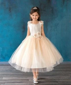 Calla Collection Girls 3D Floral Sleeveless Tea Length Dress By Calla D802 Flower Girl Dresses