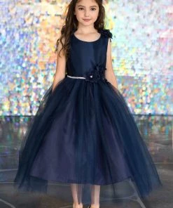 Calla Collection Girls 3D Floral Sleeveless Tea Length Dress By Calla D802 Flower Girl Dresses
