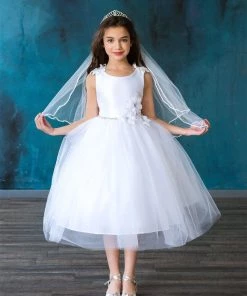 Calla Collection Girls 3D Floral Sleeveless Tea Length Dress By Calla D802 Flower Girl Dresses