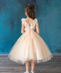 Calla Collection Girls 3D Floral Sleeveless Tea Length Dress By Calla D802 Flower Girl Dresses