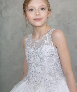 Calla Collection Girls Embroidered Illusion Ball Gown By Calla KY211