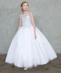 Calla Collection Girls Embroidered Illusion Ball Gown By Calla KY211