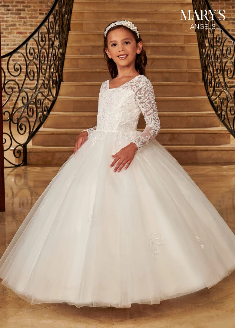 Mary's Bridal Angels Collection Flower Girl Dresses Girls Applique Long Sleeve Gown By Mary's Bridal MB9090 3 Mary's Bridal Angels Collection Flower Girl Dresses Girls Applique Long Sleeve Gown By Mary's Bridal MB9090
