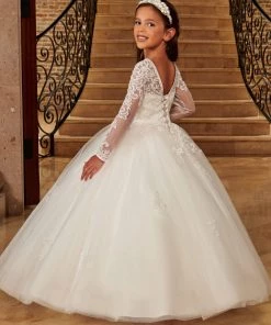 Mary's Bridal Angels Collection Flower Girl Dresses Girls Applique Long Sleeve Gown By Mary's Bridal MB9090