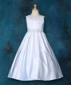 Calla Collection Flower Girl Dresses Girls Applique Long White Satin Dress By Calla D806