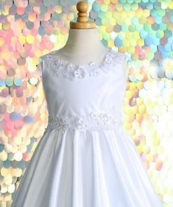 Calla Collection Flower Girl Dresses Girls Applique Long White Satin Dress By Calla D806