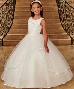 Mary's Bridal Angels Collection Girls Applique Sleeveless Gown By Mary's Bridal MB9091 Flower Girl Dresses