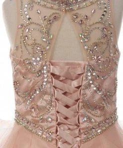 Cinderella Couture Girls Beaded Illusion Ball Gown With Layered Skirt Flower Girl Dresses