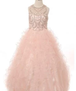 Cinderella Couture Flower Girl Dresses Girls Beaded Illusion Ball Gown With Ruffled Skirt